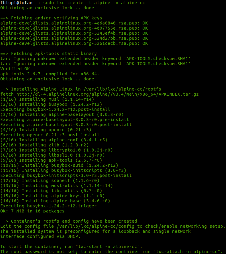 LXC Create Alpine